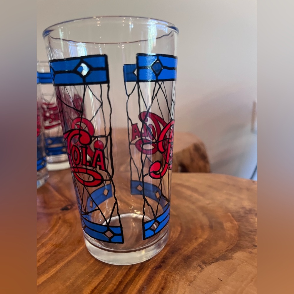 Vintage 1970s Pepsi-Cola Tiffany Stained Glass Inspired Glassware Set of 6 - Picture 4 of 9